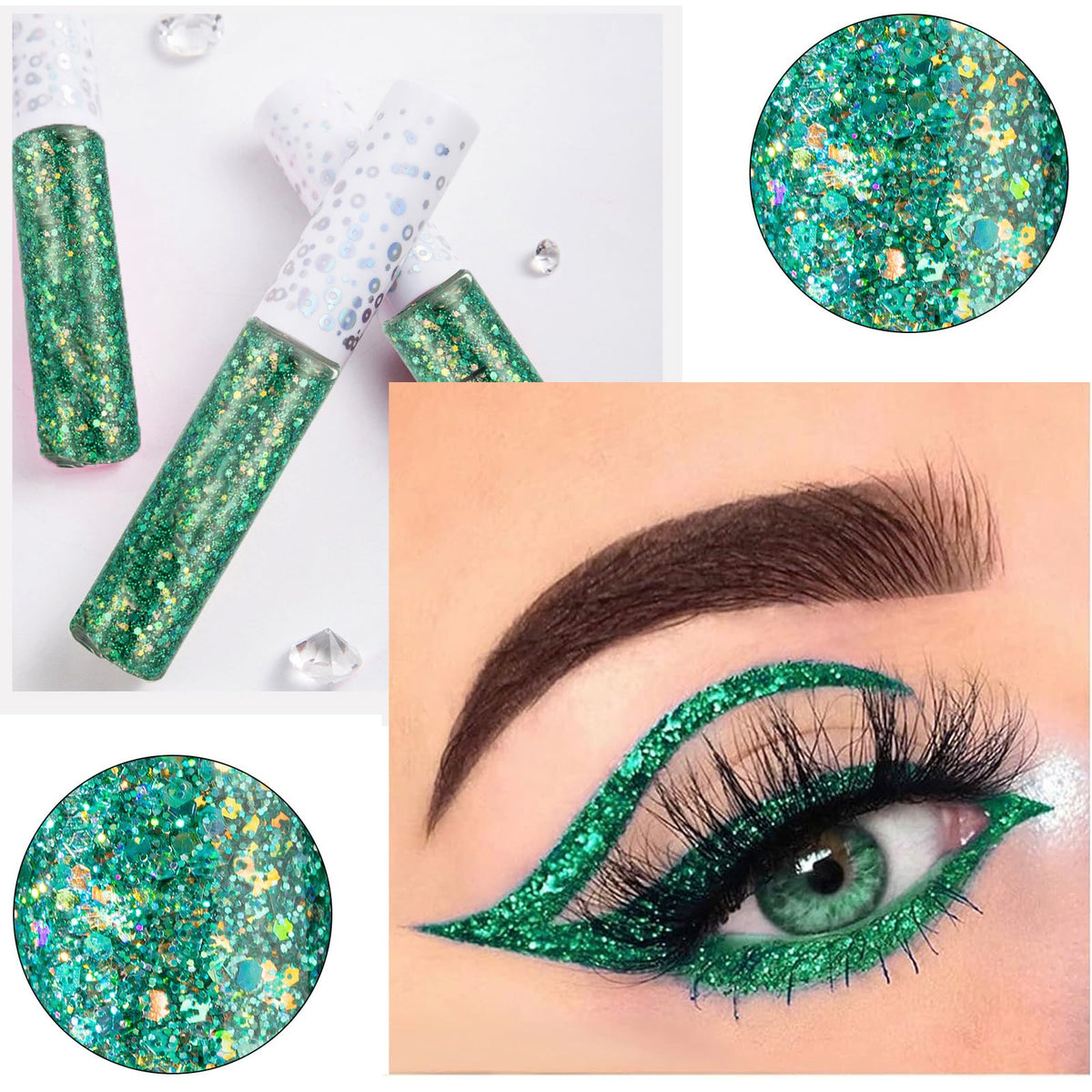 HAORQEE Green Glitter Eyeliner, Metallic Waterproof Long Lasting Smudge-Proof