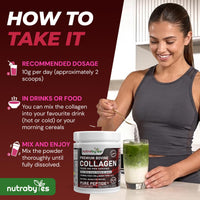 NUTRABYTES Bovine Collagen Powder 10000mg | Grass Fed Hydrolysed Collagen Peptides Type 1 & 3 | Unflavoured | Skin Hair Nails | 19 Amino Acids | Kosher Halal Certified | Women & Men | 30 Day Supply