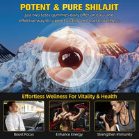 Tiuedu Shilajit Gummies for Men & Women, Pure & Natural Himalayan Gold Shilajit Gummies Energy Boost & Immune Support- Gluten Free 60 Gummies