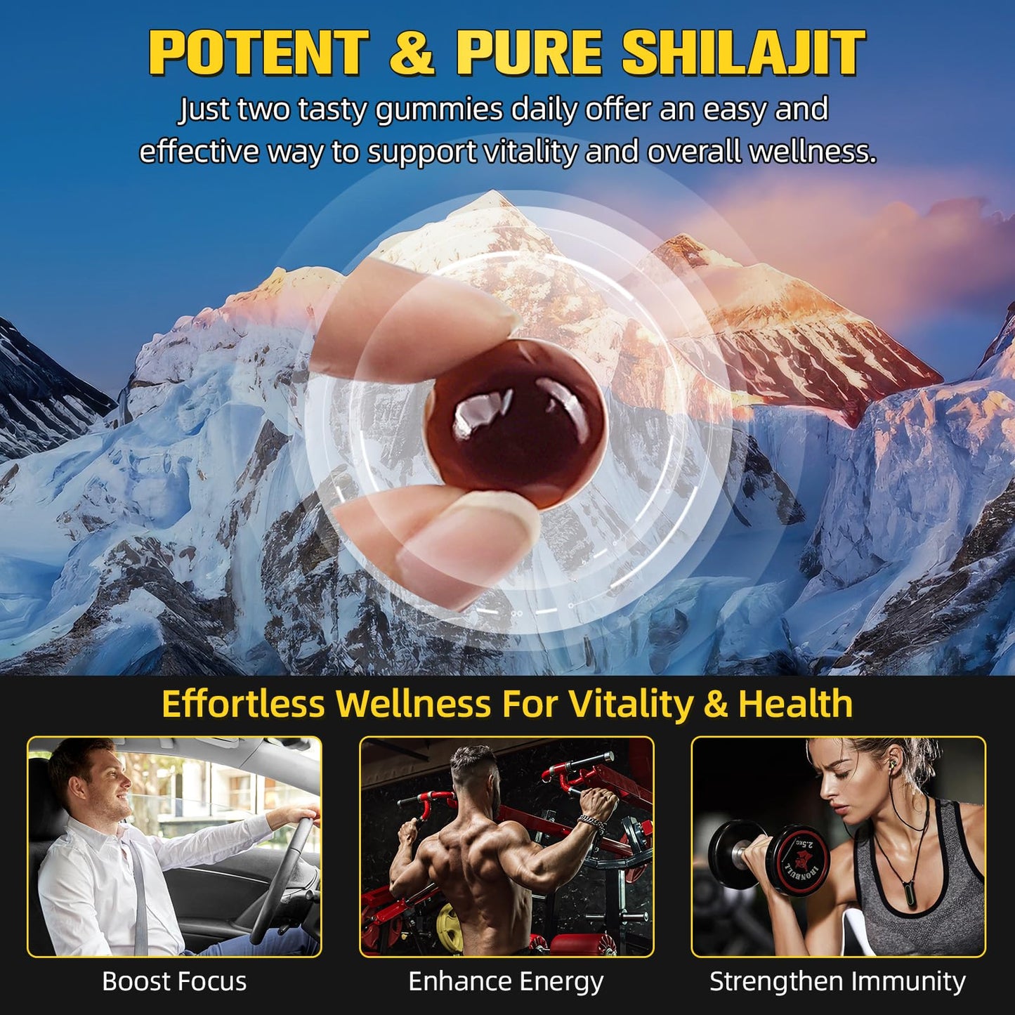 WLoyalty Shilajit Gummies 3000mg, Pure Himalayan Gold with Ashwagandha, Chaga & Fulvic Acid, 85+ Trace Minerals for Energy, Immunity & Vitality, Vegan, Sugar-Free, Gluten-Free, Non-GMO, 60 Gummies