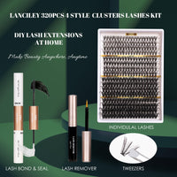 Lanciley Cluster Lashes 320PCS Volume Individual Eyelashes 30D+40D+80D+100D Lash Extension Kit 12-20MM Natural Lash Clusters DIY Eyelash Extension Kit with Lash Bond and Seal Lash Tweezers-30+40+80+100D