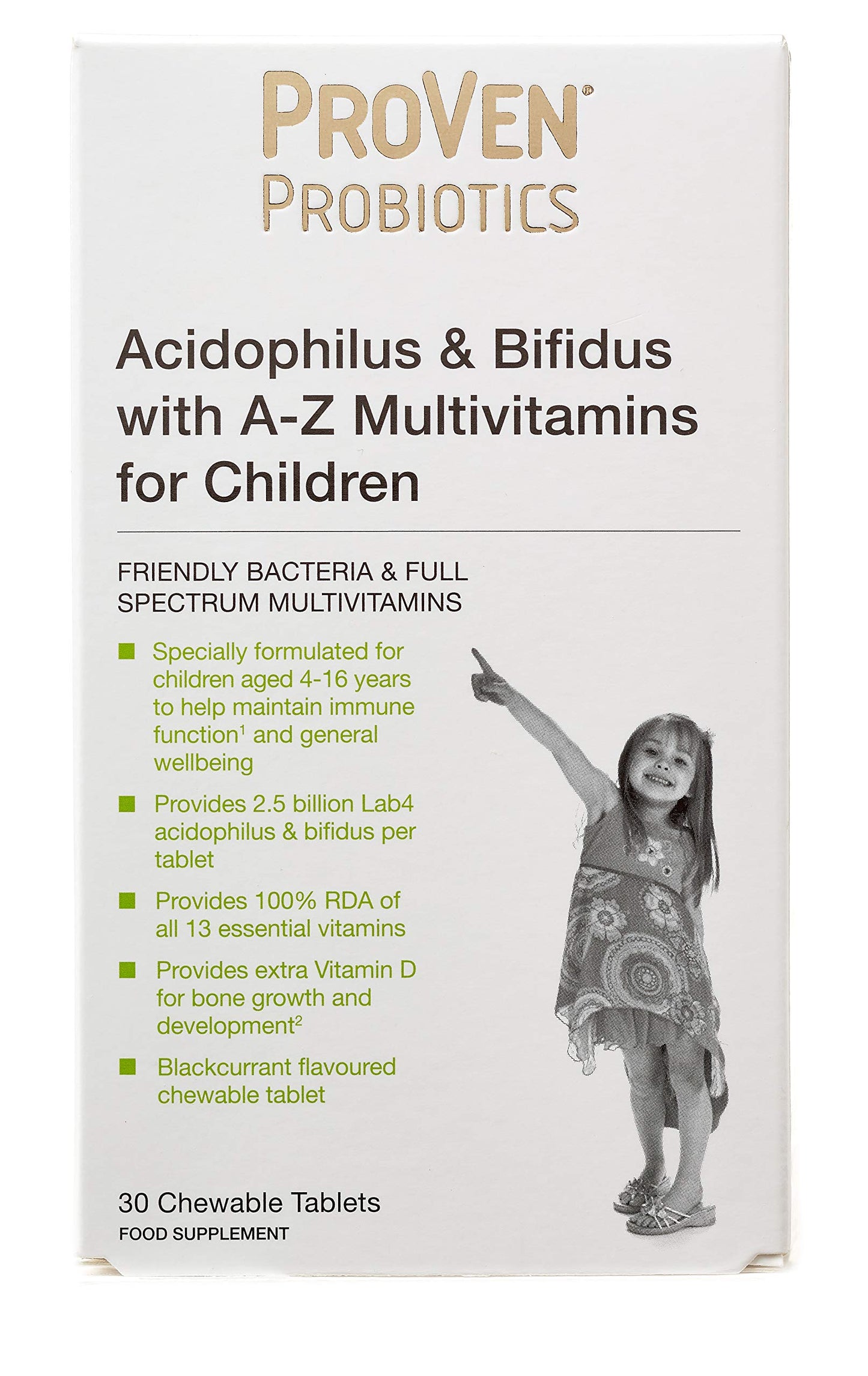 Proven Probiotics Lactobacillus and Bifidus with A-Z Multivitamins Child Tablets - Pack of 30