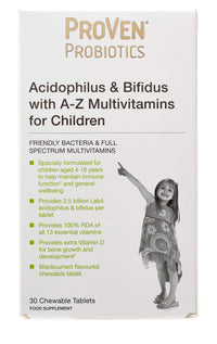 Proven Probiotics Lactobacillus and Bifidus with A-Z Multivitamins Child Tablets - Pack of 30