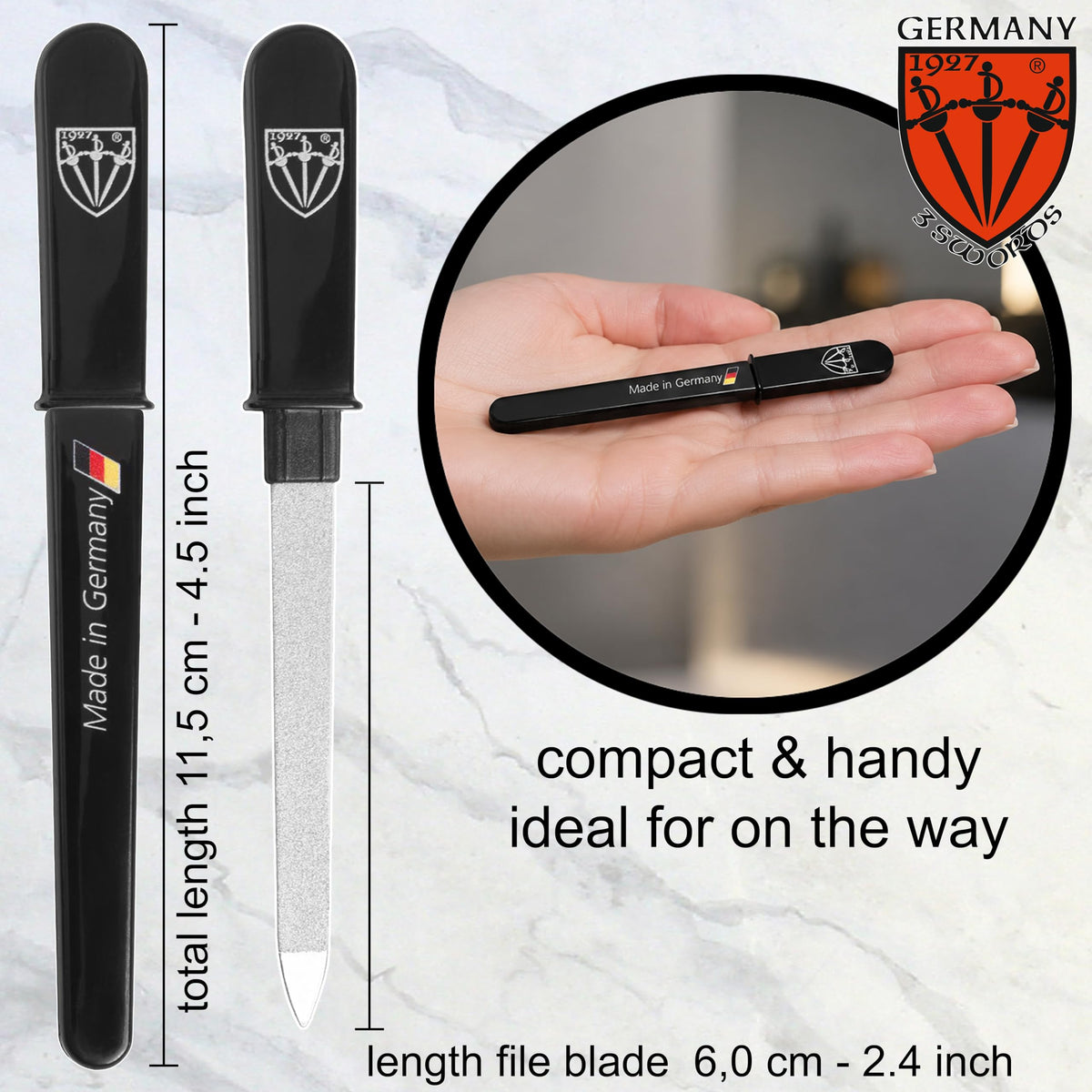 3 Swords Germany Sapphire Metal Pocket Nail File Manicure Travel 3 Pieces
