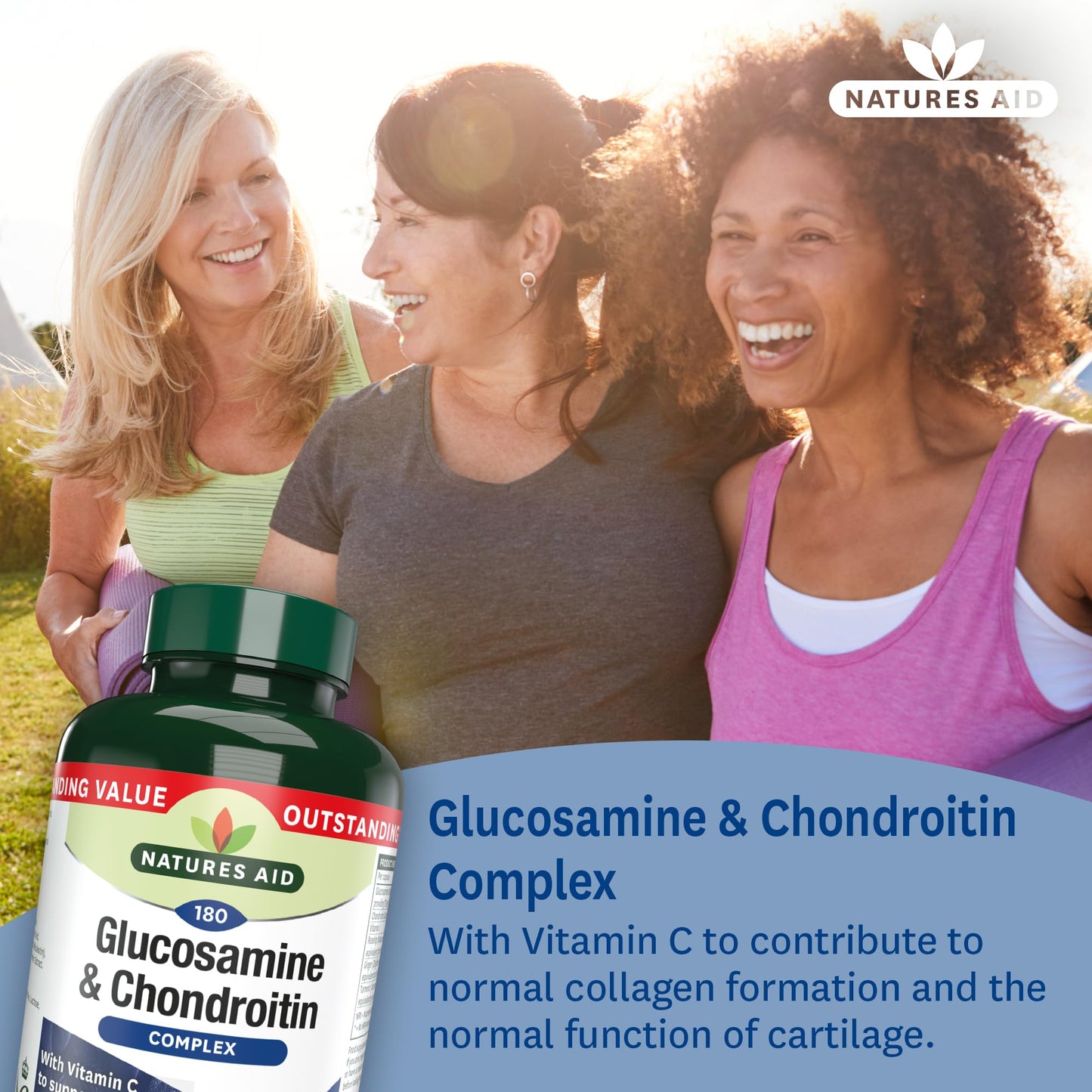 Natures Aid Glucosamine and Chondroitin Complex, with Vitamin C, Rosehip, Ginger and Turmeric, 180 Capsules