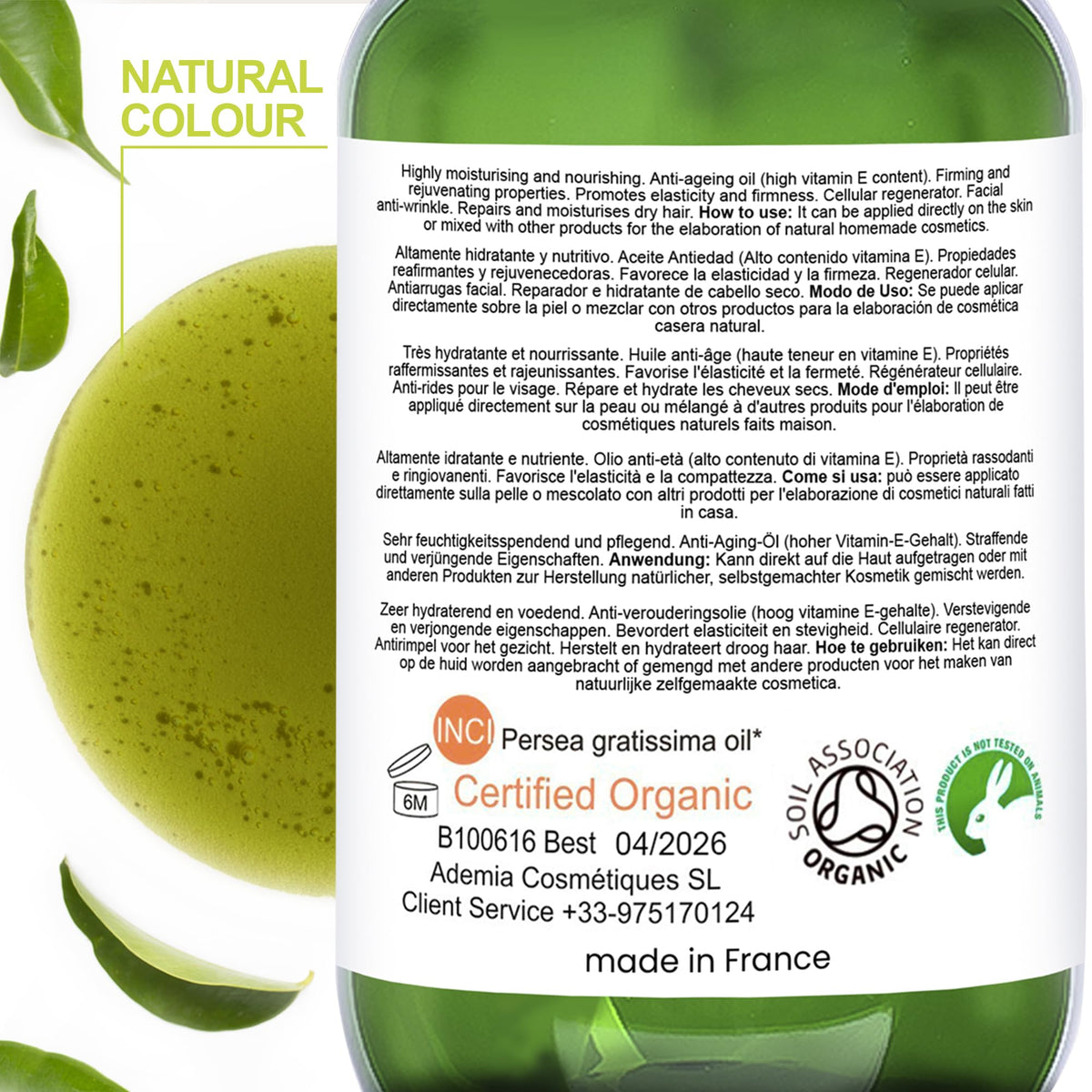 bleu & marine Bretania Bleu & Marine Bretania – Organic Avocado Oil, 100% Natural, Moisturising for Skin, Body, Face, Hair, Nails, Cuticles – Ideal for Body Massage – 500 ml