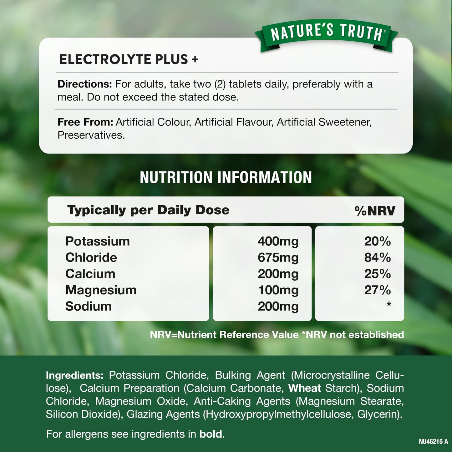 Nature's Truth Electrolyte Tablets - Complex with Potassium, Chloride, Calcium, Magnesium and Sodium - Powder Alternative - 60 Tablets - Vegan