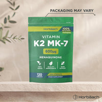 Horbäach Vitamin K2 MK7 High Strength 600mcg | 120 Tablets (Not Capsules) | Vitamin K2 Menaquinone MK-7 Supplement | Bioavailable Formula for Men & Women | Suitable for Vegans | By Horbaach