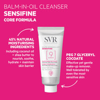 SVR SENSIFINE Soothing Balm-In-Oil Face Cleanser / Make-Up Remover - Clean, 9 Ingredient Formula - Coconut Oil + Shea Butter. Dry, Sensitive, Irritated, Reactive Skin. Ideal for Double Cleanse, 100ml