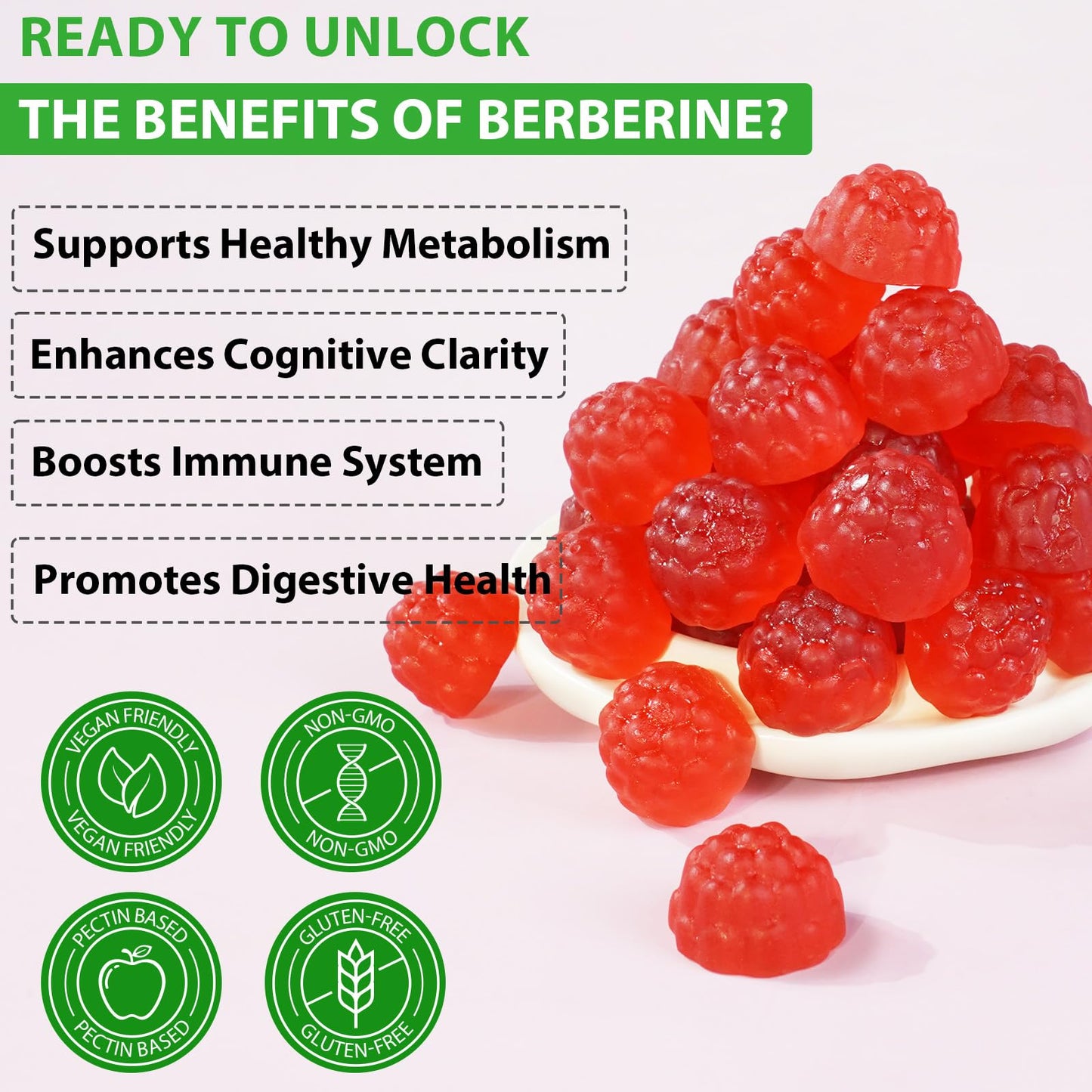 jollifish Berberine Gummies, Berberine Supplement Gummies with Turmeric Support Energy, Gut Health, Metabolism, Immune System & Metabolism Support for Women & Men, Sugar Free, Non-GMO, Gluten-Free - 60 Gummies