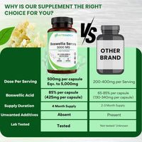 Boswellia Serrata Capsules 5000mg | Market-Leading Boswellic Acid 425mg Per Capsule | 4-Month Supply - 120 Capsules | Joint and Inflammation Support | Vegan, Non-GMO and Third-Party Lab Tested