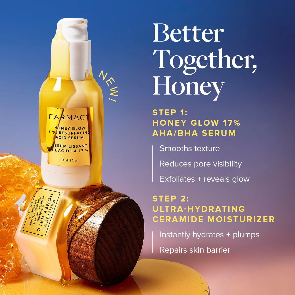 Farmacy Honey Glow 17% AHA & BHA Resurfacing Night Serum - Facial Serum with Hyaluronic Acid - Reduces Fine Lines & Pores (30ml)