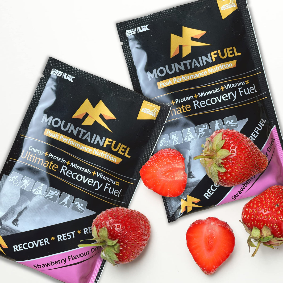 VPoint Leisure Mountain Fuel Ultimate Recovery Multipack. Contains 4 X Strawberry Energy Sachets for Runners, Cyclists, Marathon Training and Climbing. Contains Carbohydrates, Protein, Fibre and Minerals. WADA-safe.