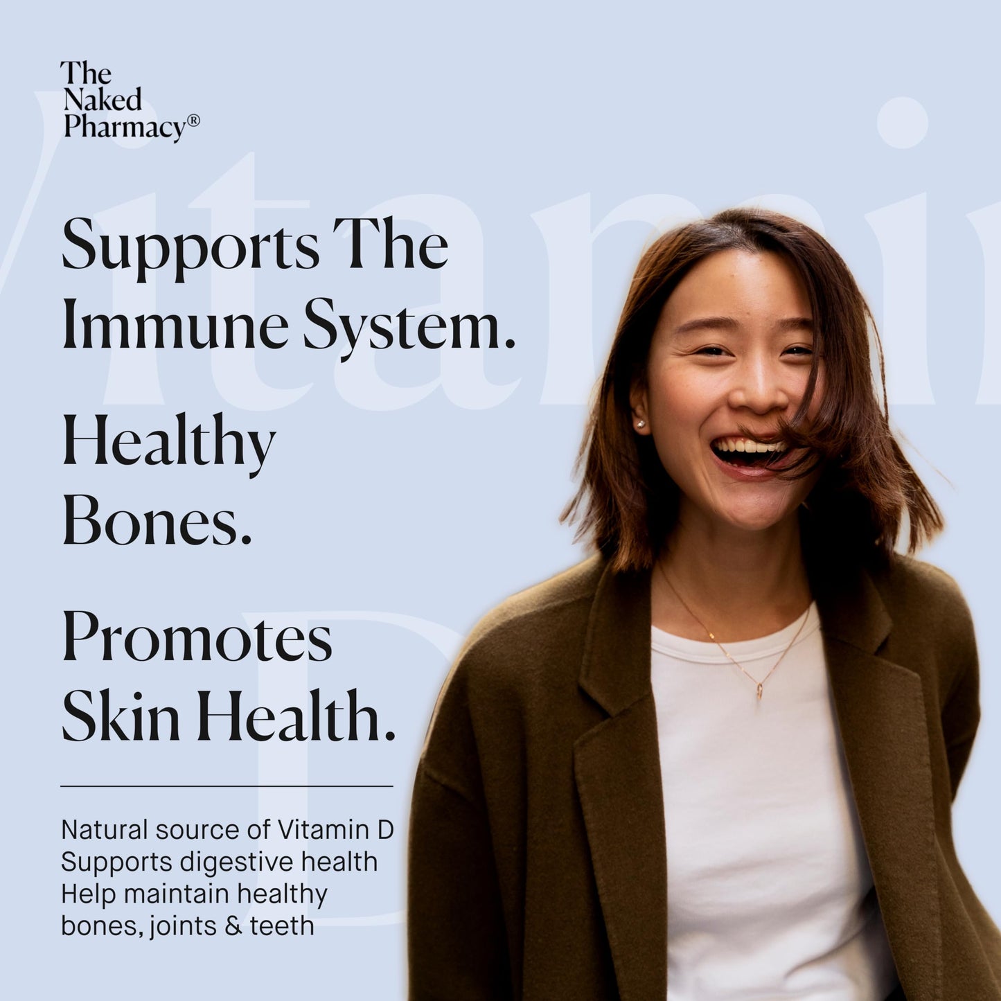 The Naked Pharmacy | Vitamin D3 Supplements | for Immune System | Bones, Joints & Teeth | with Natural Prebiotic Baobab | High Strength | No Additives | Vegan | 60 Capsules