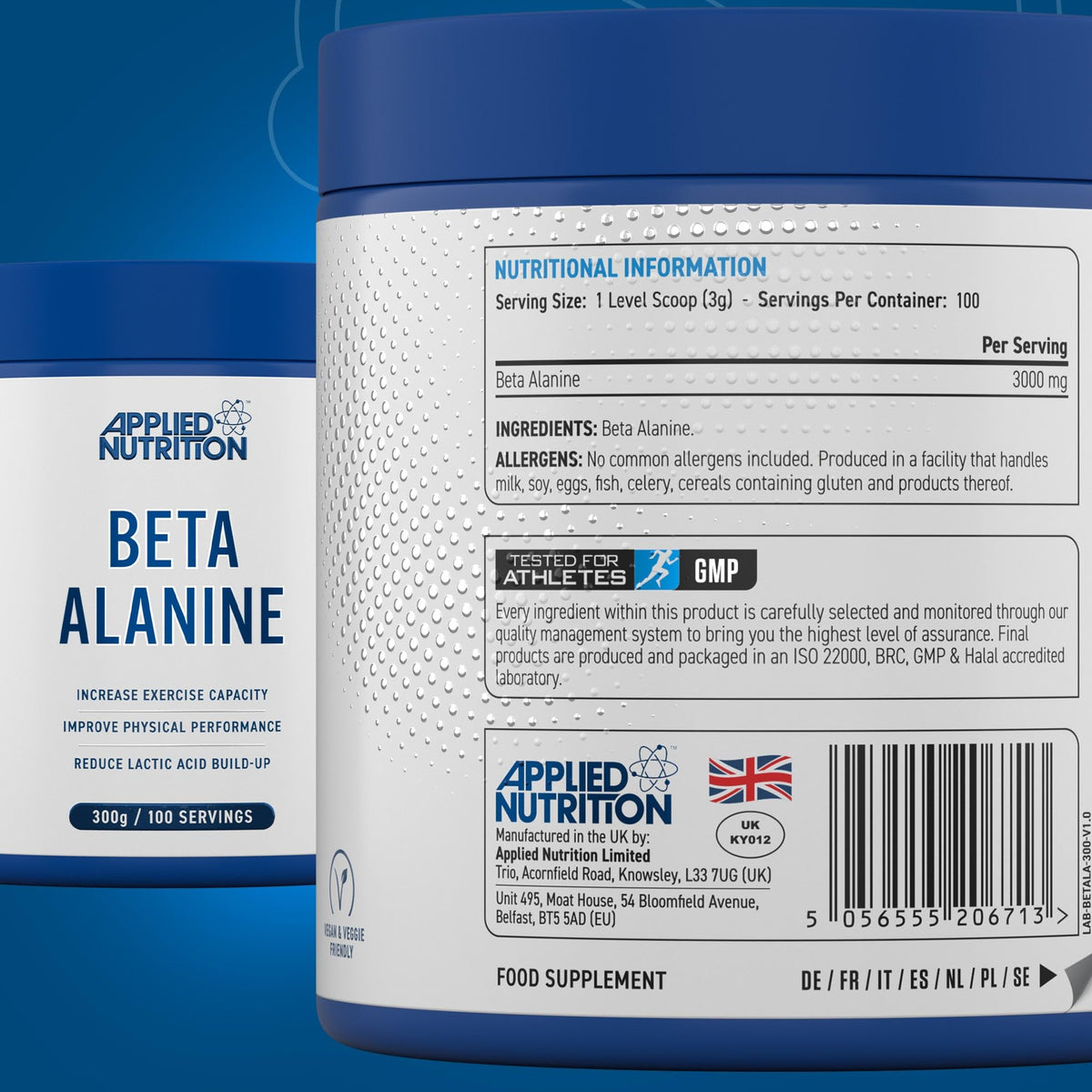 Applied Nutrition Beta-Alanine Amino Acid Pre Workout Powder 3000mg per Serving Enhances Training Duration & Physical Performance Gluten Free, Suitable for Vegans (300g - 100 Servings) (Unflavoured)