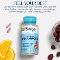 SOLARAY D-Mannose with Cranactin Cranberry and Vitamin C - 60 Vegan Capsules Not Tablets - D Mannose Supplement - Non GMO & Lab Verified - Solaray