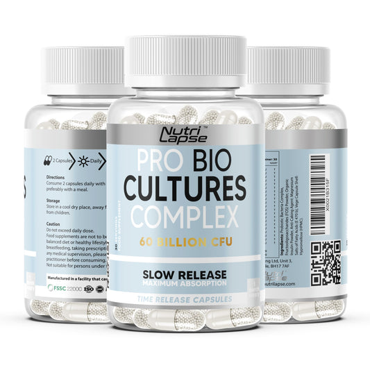 Nutri Lapse Nutrilapse™ Bio Culture Probiotics Complex, 60 Billion CFU, Granular Slow-Release Maximum absorbtion Capsules for Gut Health.