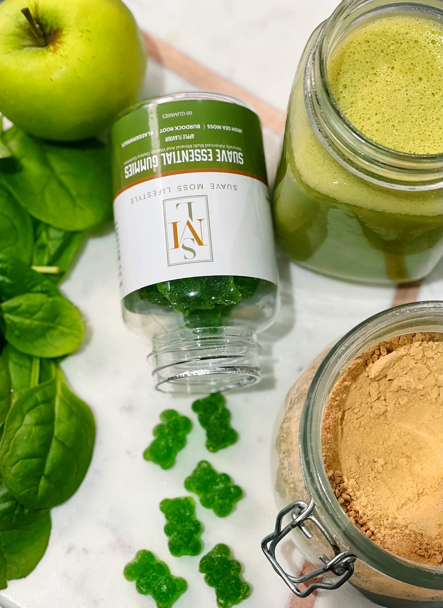 Suave Moss Lifestyle | Sea Moss Gummies with Bladderwrack and Burdock Root | 60 Gummies | Apple Flavour | All Natural, Vegan, Gluten Free, Non GMO, Dr Sebi.