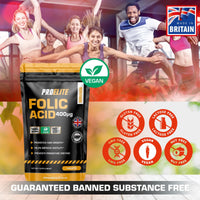 Folic Acid Tablets 400 mcg - 120 Vegan Vitamin B9 Tablets Folic Acid 400ug Pregnancy Care - Normal Function of Immune System and Reduce Tiredness and Fatigue - Made in The UK by PROELITE