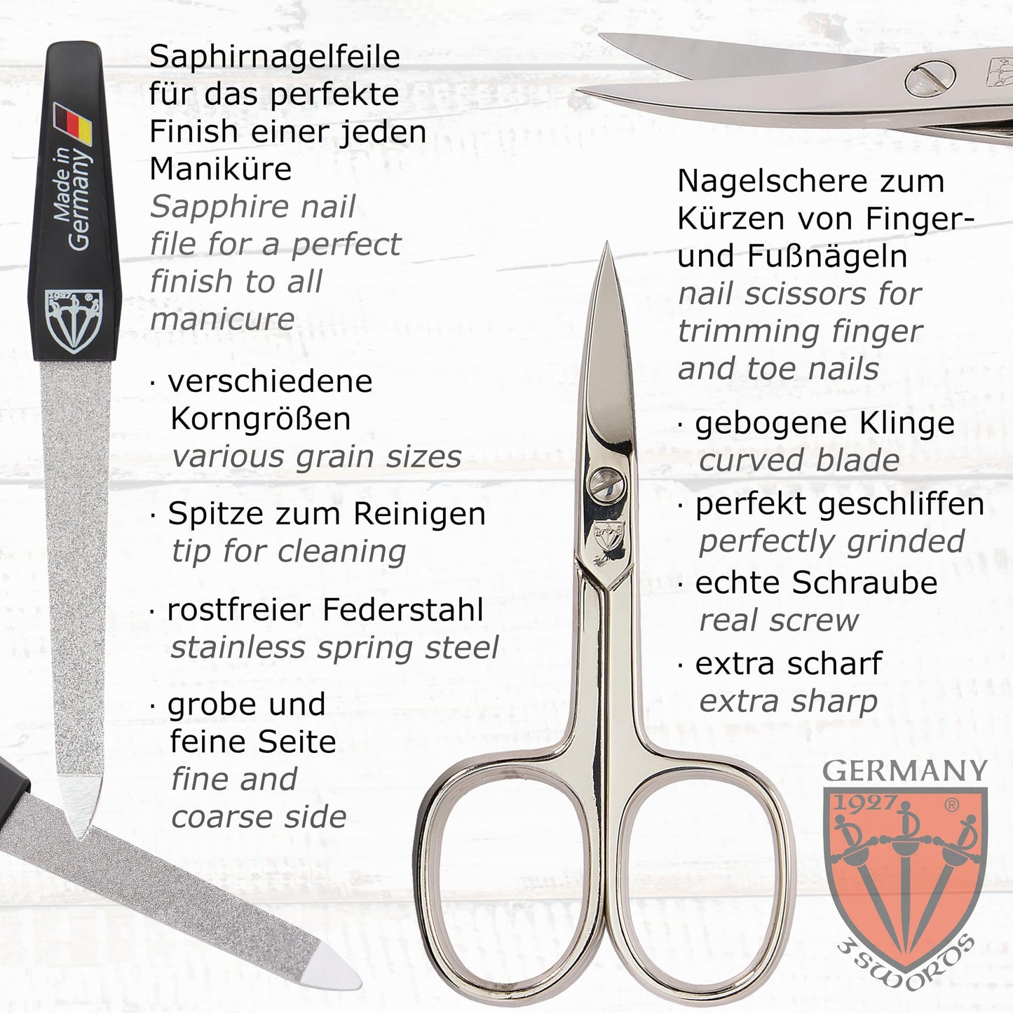 3 Swords Germany - brand quality 10 piece manicure pedicure grooming kit set for professional finger & toe nail care scissors clipper fashion leather case in gift box, Made by 3 Swords (6738)