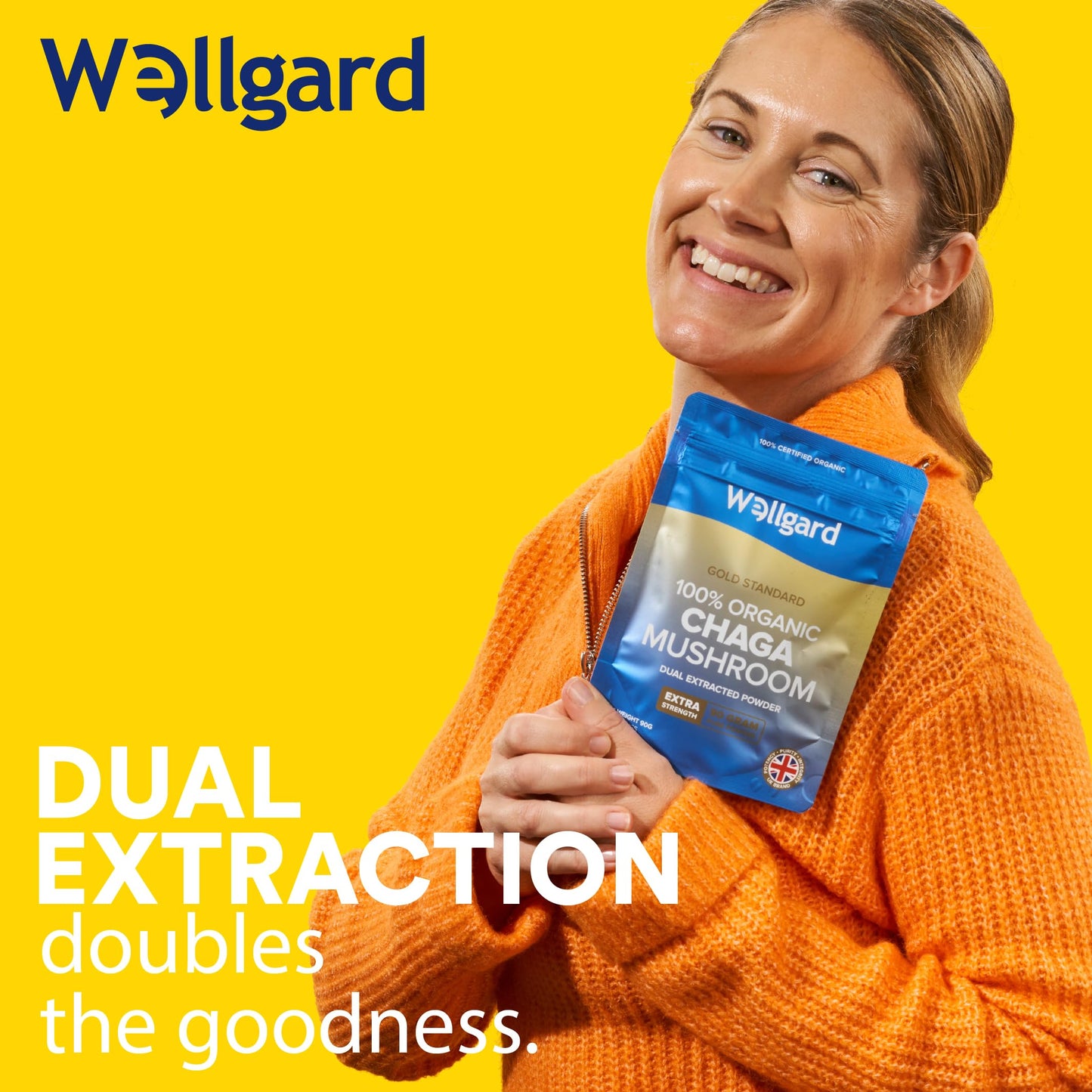 Wellgard Organic Chaga Mushroom Powder 90 Grams - Mushroom Supplement, Dual Extract, Easy to Use, Certified Organic