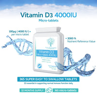 swiss bioenergetics Vitamin D3 100µg (4000 IU) 365 Micro-Tablets – one-a-Day Easy to Swallow high Strength Tablets – Exclusively Manufactured in The UK