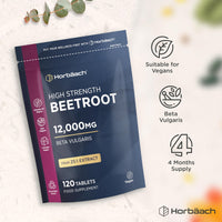 Horbäach Beetroot Tablets 12,000mg | 120 Tablets | High Strength 25:1 Beetroot Extract | Suitable for Vegans and Vegetarians | by Horbaach