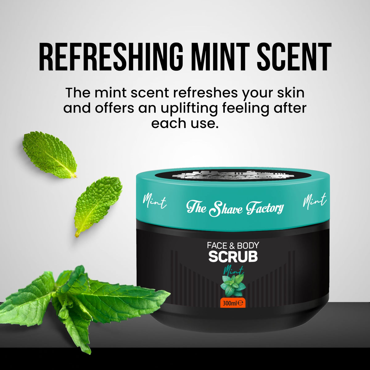 The Shave Factory Face and Body Scrub Mint 300ml – Refreshes and Exfoliates, Suitable for Face and Body, Removes Dead Skin Cells, Ideal for Daily Use