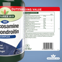 Natures Aid Glucosamine and Chondroitin Complex, with Vitamin C, Rosehip, Ginger and Turmeric, 180 Capsules