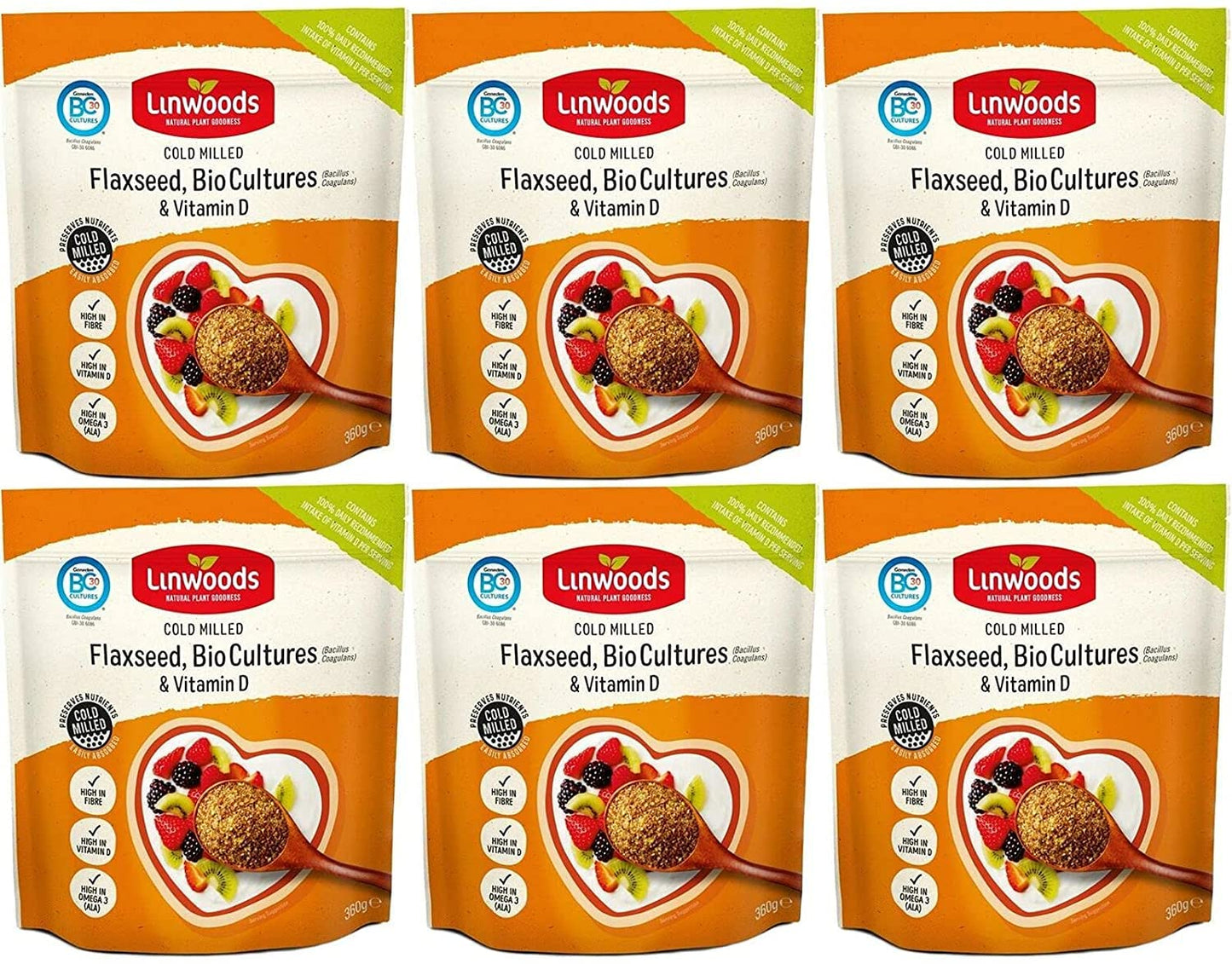 Linwoods (Pack Of 6) - Flaxseed with Probiotic & Vitamin D | LINWOODS