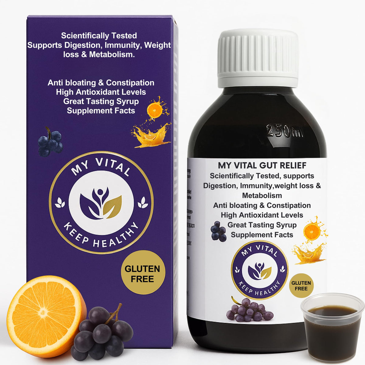 MY VITAL KEEP HEALTHY Gut Relief Syrup Elderberry 250ml – Supports Digestion, Immunity, Bloating Relief, Weight Management & Metabolism with Ajwain, Saunf, Methi, Haldi & Dalchini – My Vital Keep Healthy