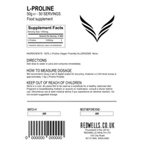L-Proline Powder REDWELLS Collagen Production No Additives GMO Free - 50g Pack
