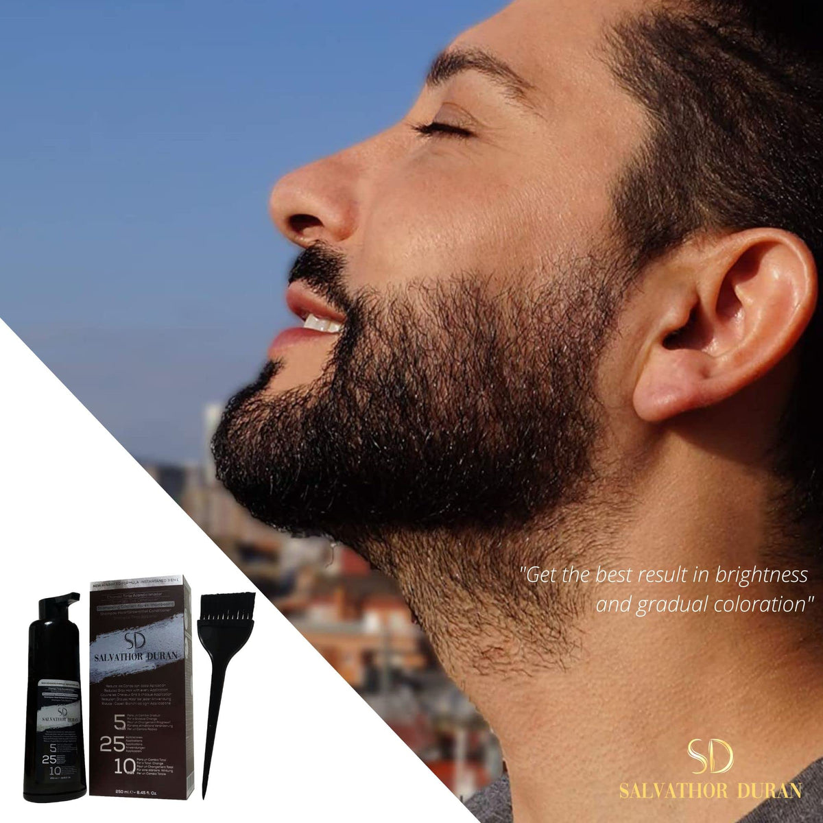 Mens Hair Dye Salvathor Duran - 20 Applications - Beard Dye - Natural Hair Dye - Hair Dye For Men - Mens Beard Dye - Beard Dye Black - Gradual or Complete Changement in the First Application - 250 ml.