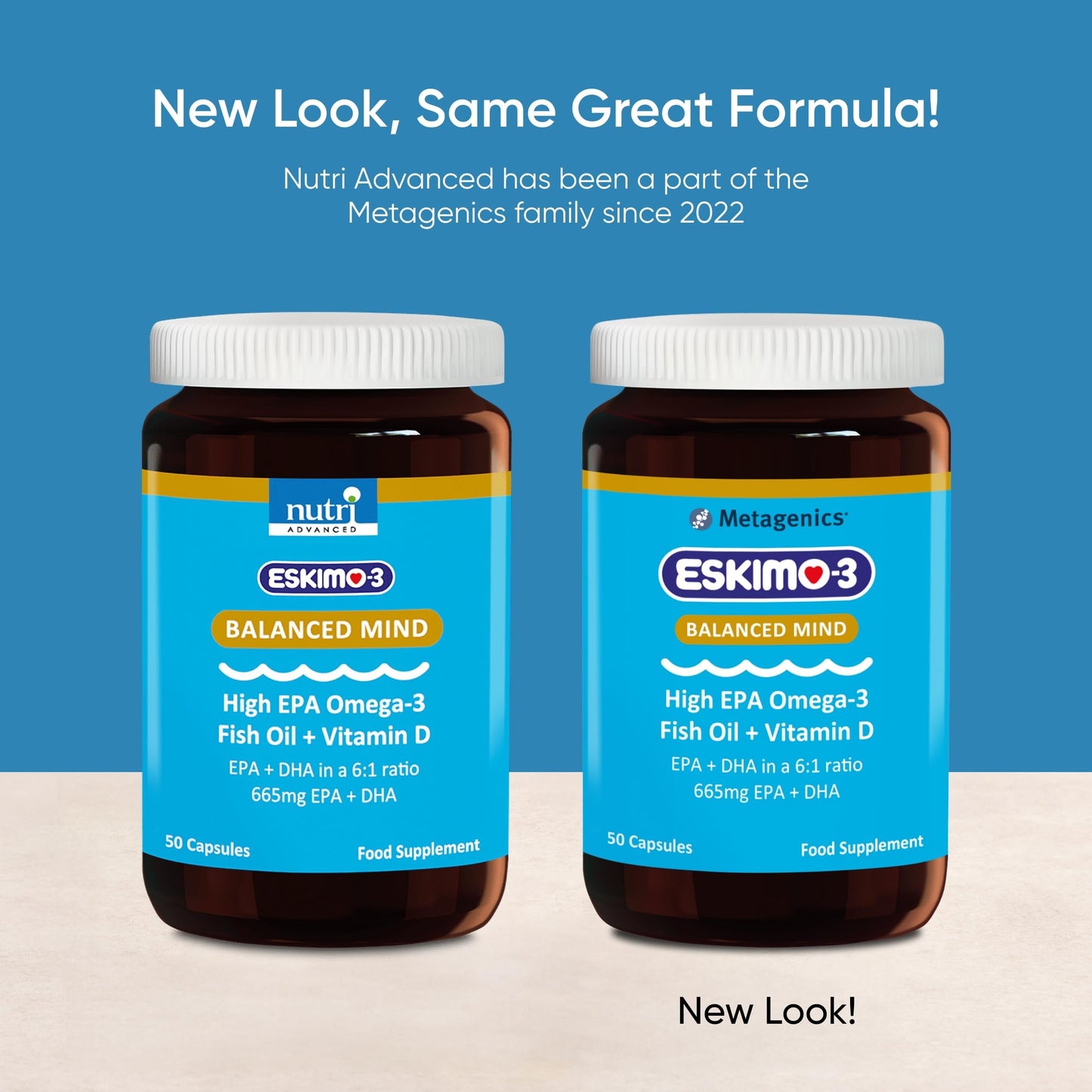 Metagenics Eskimo-3 Balanced Mind- High EPA Omega-3 Fish Oil + Vitamin D - 50 Capsules