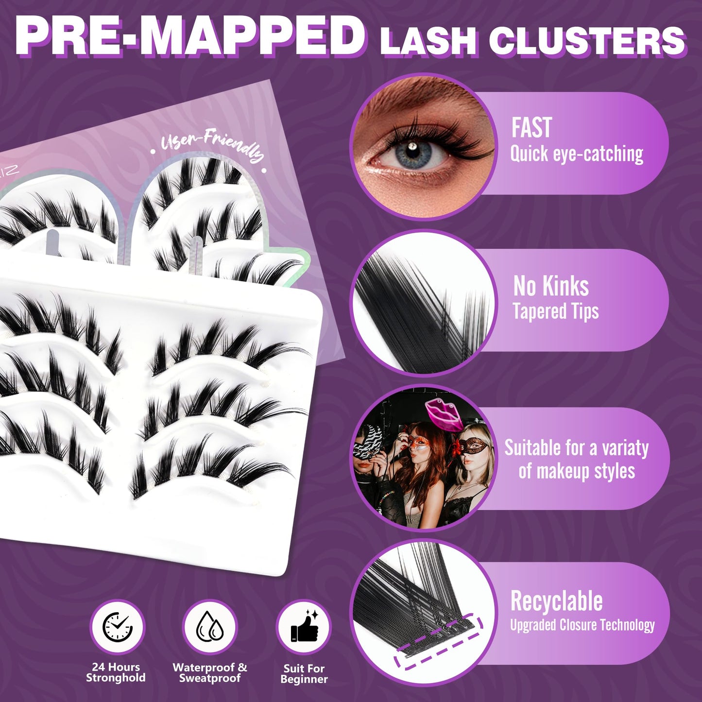 LANKIZ Cluster Lashes,Lankiz Biomimetic Individual Eyelashes Wispy C Curl Lash Clusters Reusable Lash Extensions DIY for Daily Wear and Events（Parseltongue）