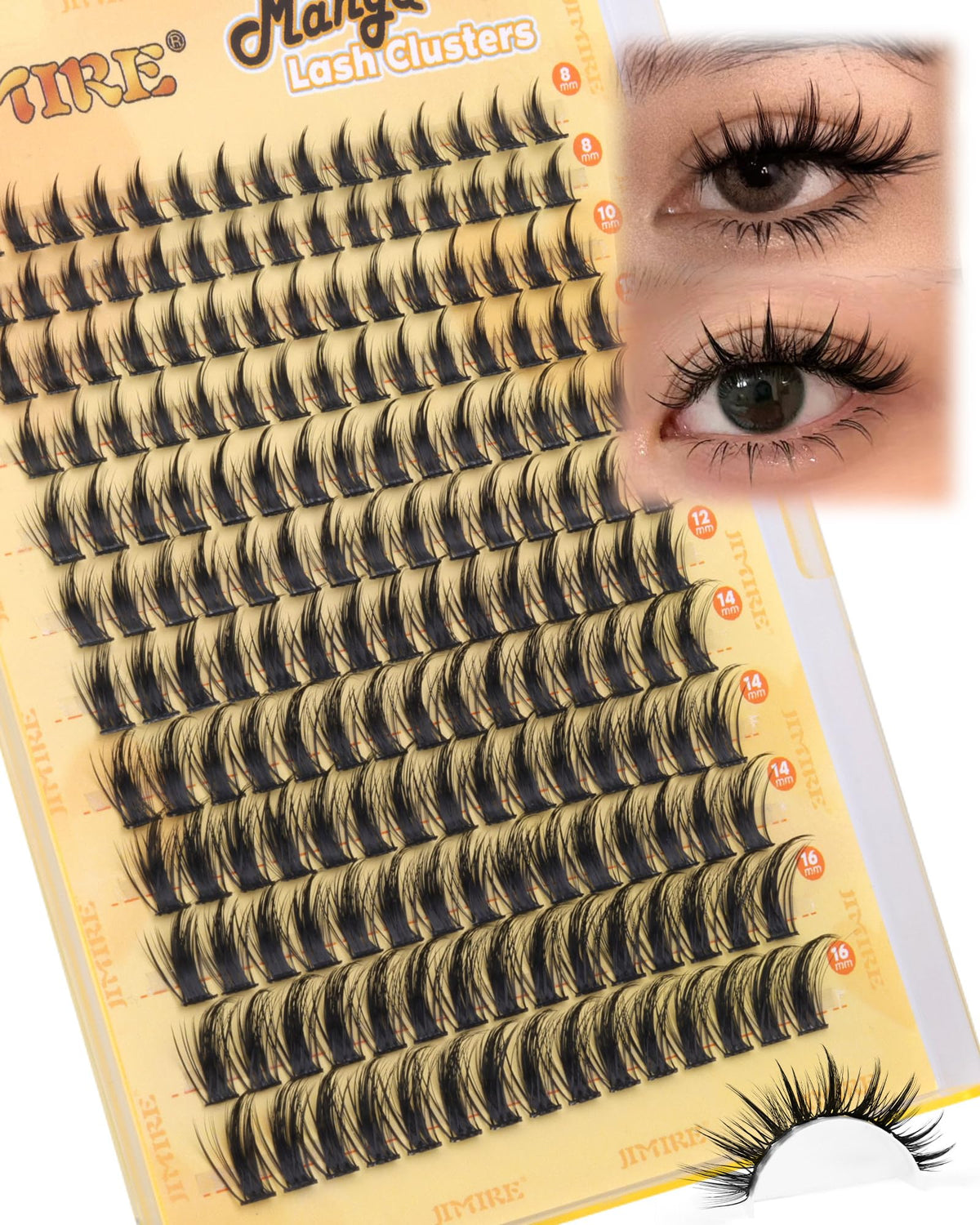 JIMIRE Manga Cluster Lashes Natural Looking 180Pcs Individual Eyelashes Wispy Eyelash Extensions Lashes Individual Cluster 8-16MM C Curl Anime DIY Eyelash Clusters at Home