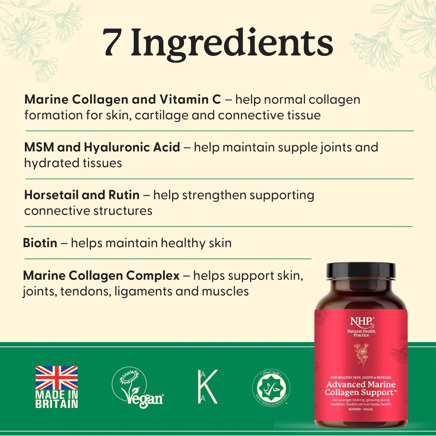 NHP The Natural Health Practice NHP Advanced Marine Collagen Support – Premium Marine Collagen with MSM, Hyaluronic Acid & Rutin for Radiant Skin Anti Aging, Joints, Tendons, Ligaments & Muscle Recovery – 90 Capsules