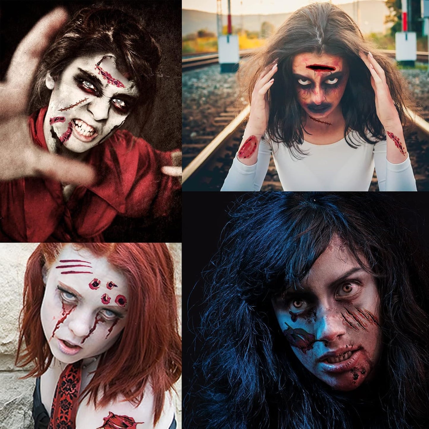 baymety Halloween Temporary Tattoos - 30 Sheets for Adults, Kids, Men & Women - Fake Wound Sutures, Vampire Bites, Zombie Makeup Kit