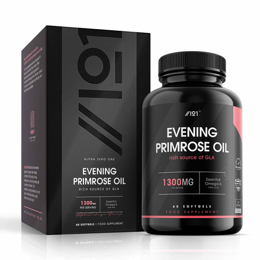 ALPHA01 Evening Primrose Oil 1300mg | 60 Capsules | Cold-Pressed Rich Source of Omega 6 | 117mg GLA | Non-GMO, Gluten Free Supplement | No Artificial Preservatives | by Alpha01