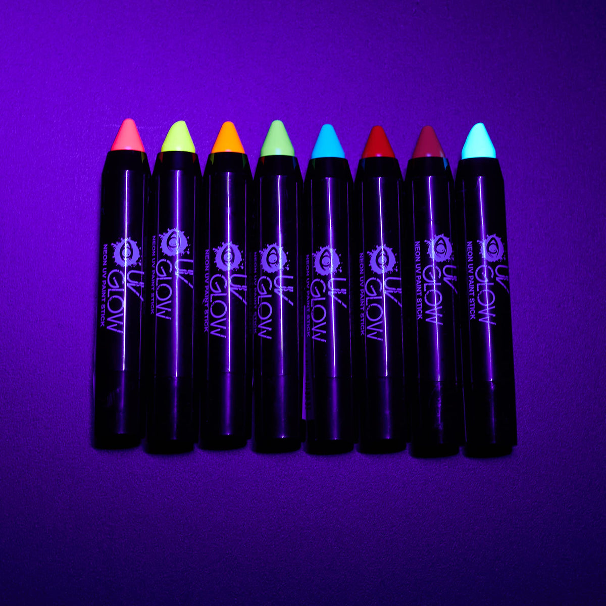 Neon Face Paint Stick by UV Glow - Genuine and original UV Glow product - glows brightly under UV Light! (Set of 8)