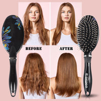 Hair Brush, Sosoon Boar Bristle Hair Brushes for Women Men Kids Thick Curly Dry Wet Hair, Smoothing Detangling Hairbrush Adds Shine and Improves Hair Texture with Hair Comb (Black)