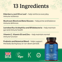 NHP The Natural Health Practice NHP Advanced Immune Support Supplement 60 Vegan Capsules – Elderberry Mushroom Complex with Probiotics Vitamin D3 Zinc & Beta Glucans for Daily Defence Gut Health Energy & Wellness