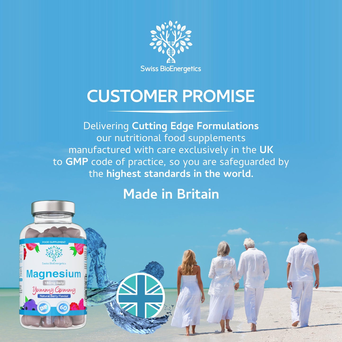 swiss bioenergetics Magnesium Gummies, Providing 180mg Daily dose of Elemental Magnesium from Citrate - 60 Natural Berry Flavour Chewable Yummy Gummies for Better Sleep, Muscle and Nerve Support - UK Made