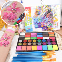 Zefphxs Face Painting Kit, 42 Colors Body Paint With 10 Pcs Brushes, Safe & Non-Toxic Washable for Children Adults Halloween Christmas Party