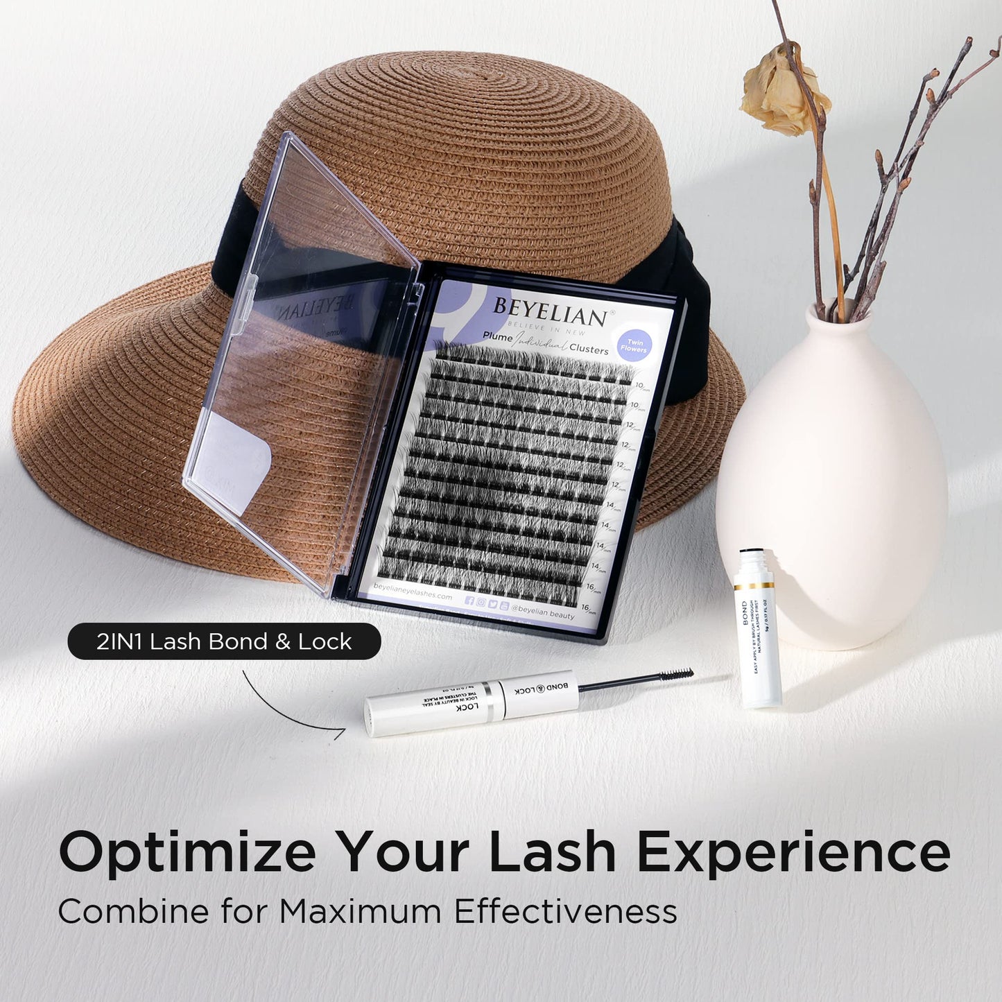 BEYELIAN Cluster Lashes, D+ Curl Individual Lashes, 168 Pcs Cluster Eyelash Extensions 0.07mm 10-16mm Mixed DIY Lash Clusters Reusable Super Thin Black Band Eyelashes at Home (Twin Flowers)