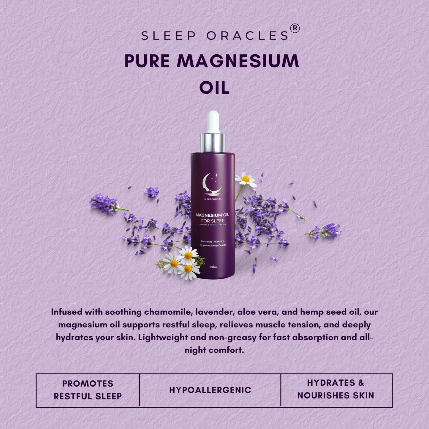 Sleep Oracles Magnesium Oil for Sleep | Body Oil with Chamomile, Lavender & Aloe Vera | Pure Magnesium Chloride for Sleep Aid | Vegan Friendly Travel Essentials | 100ml