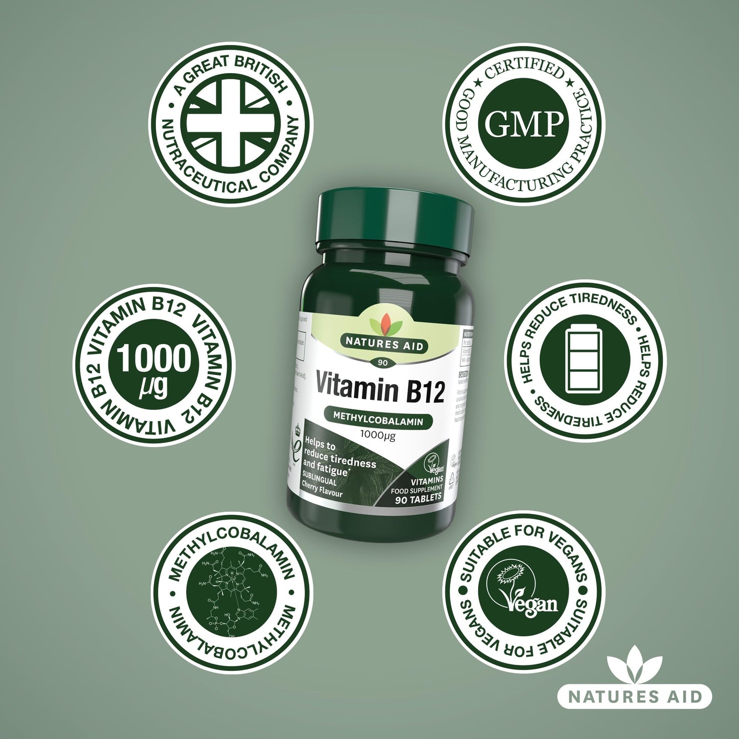 Natures Aid Vitamin B12 Tablets 1000ug Pack of 90