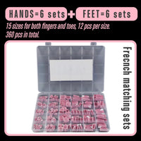 NOVO OVO French Tip Hand and Toe Nail Tips Press on kit, BERRY PINK Square Soft Gel Nail Extension, Square Round Toenails, Pre-applied Tip Primer & Base Coat, Full Cover Matte for DIY x 15 Sizes
