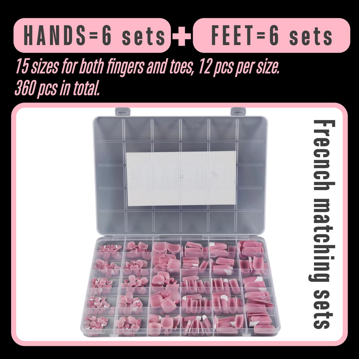 NOVO OVO French Tip Hand and Toe Nail Tips Press on kit, BERRY PINK Square Soft Gel Nail Extension, Square Round Toenails, Pre-applied Tip Primer & Base Coat, Full Cover Matte for DIY x 15 Sizes