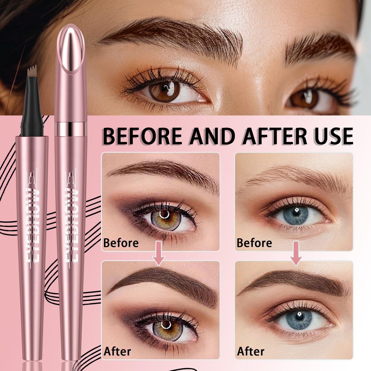 NatrLuxe 3D Waterproof Eyebrow Pencil – Magic Eyebrow Pen With 4-Tip Design, Dark Brown (02) – Long-Lasting Brow Tint For Flawless Makeup